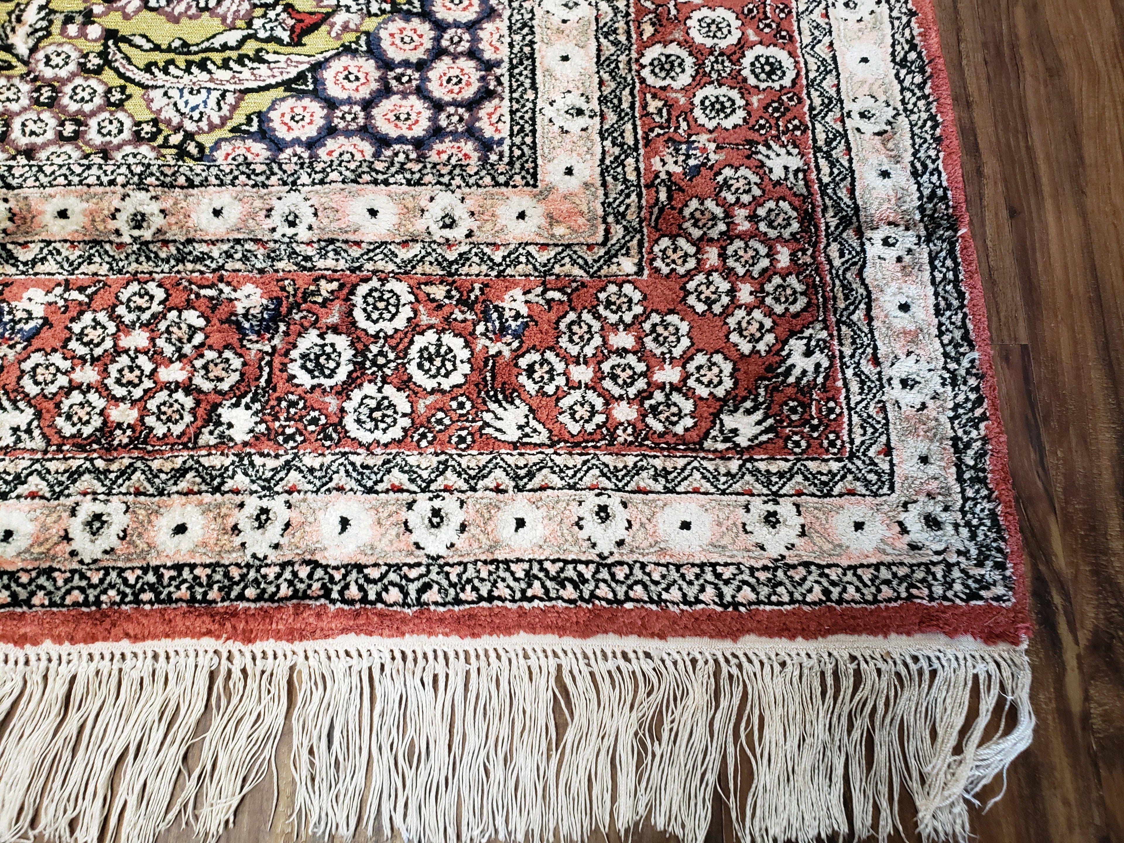 5x8 Indian Kashmiri Silk Rug with Gold Threads