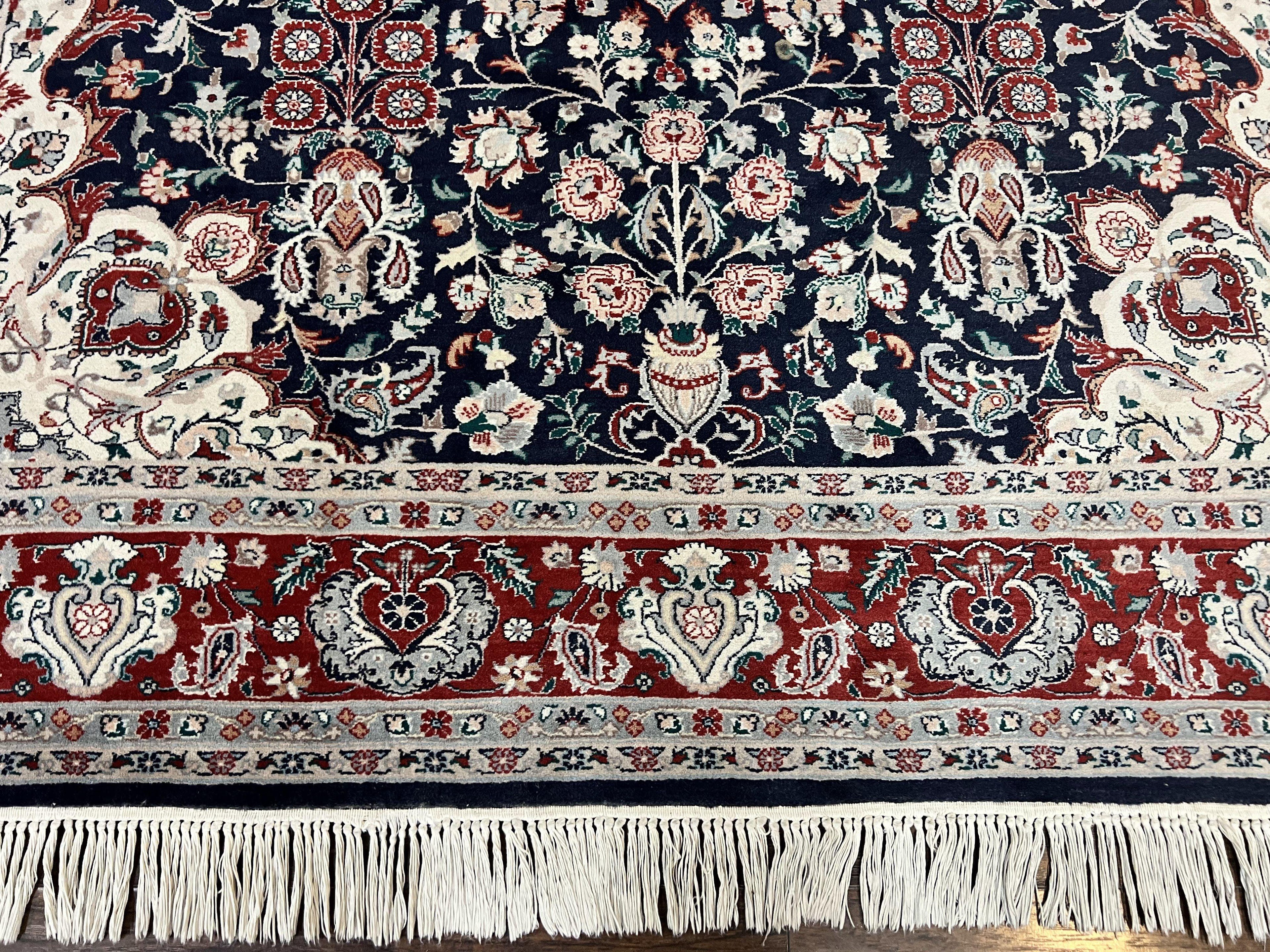 Pak Persian Rug 6x9, Floral Medallion, Dark Blue, Traditional Oriental Carpet, Handmade Wool Vintage Medium Size Rug, 240 KPSI