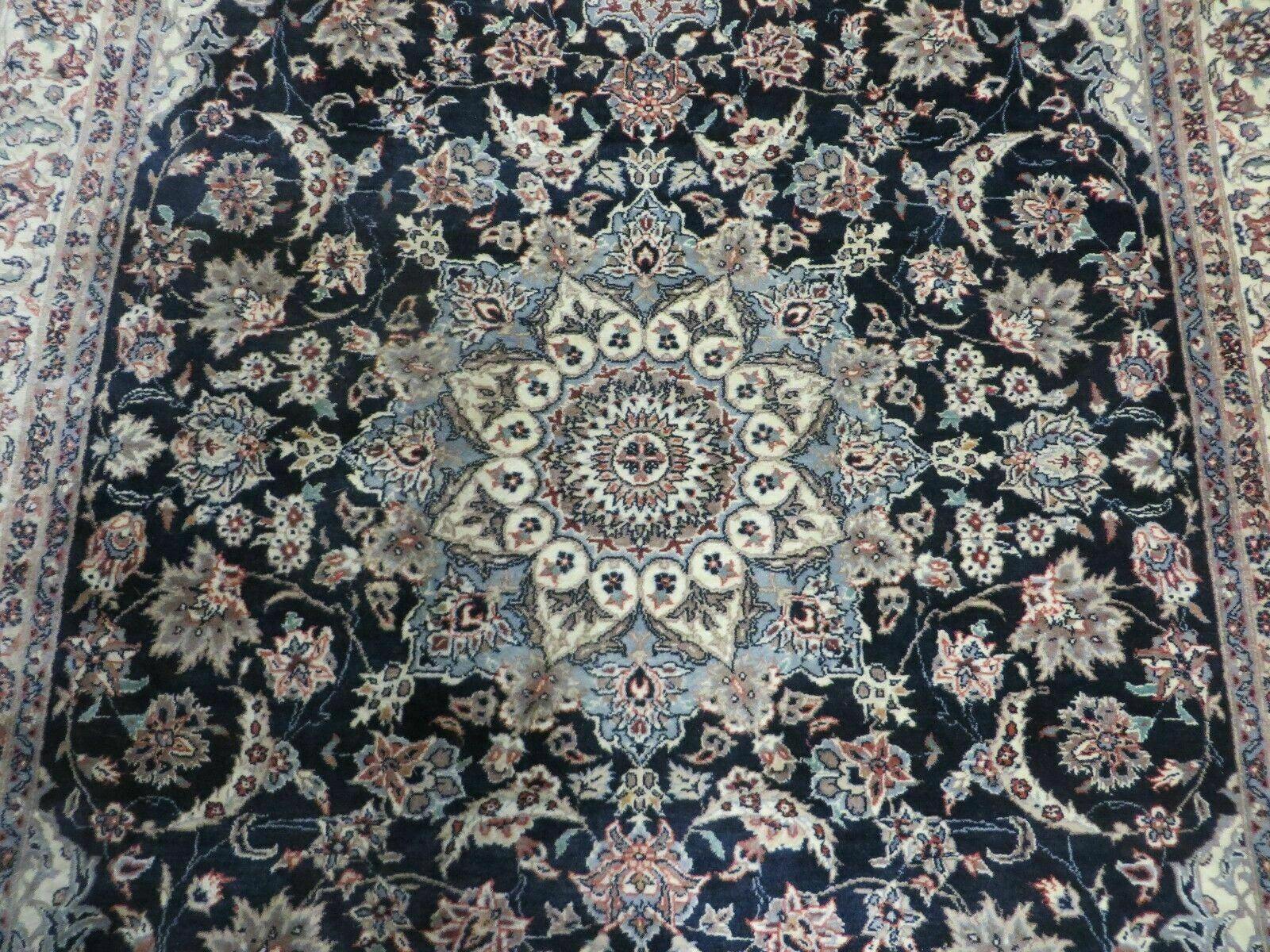 4' X 7' Vintage Handmade India Wool Silk Accent Rug Hand Knotted Black Organic