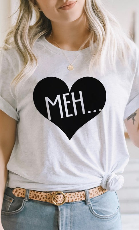 Meh Black Heart Valentines PLUS SIZE Graphic Tee T-Shirt