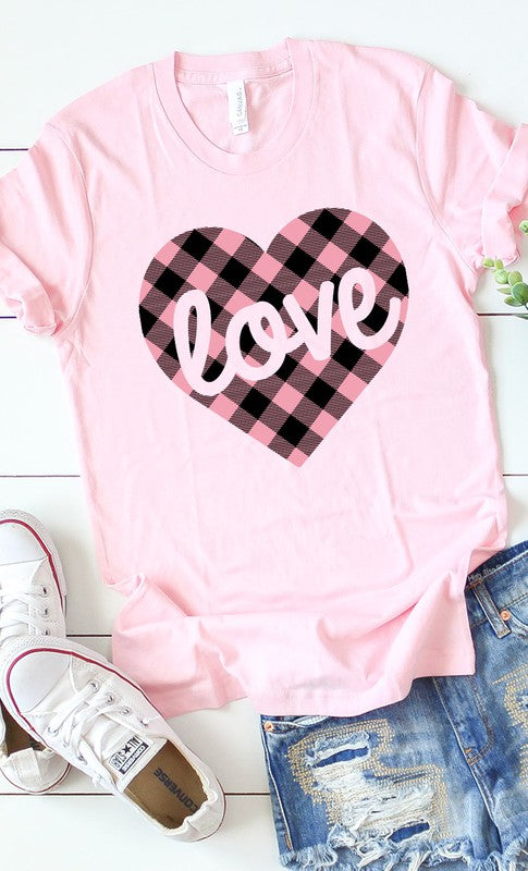 Pink Plaid Love Graphic Tee T-Shirt PLUS