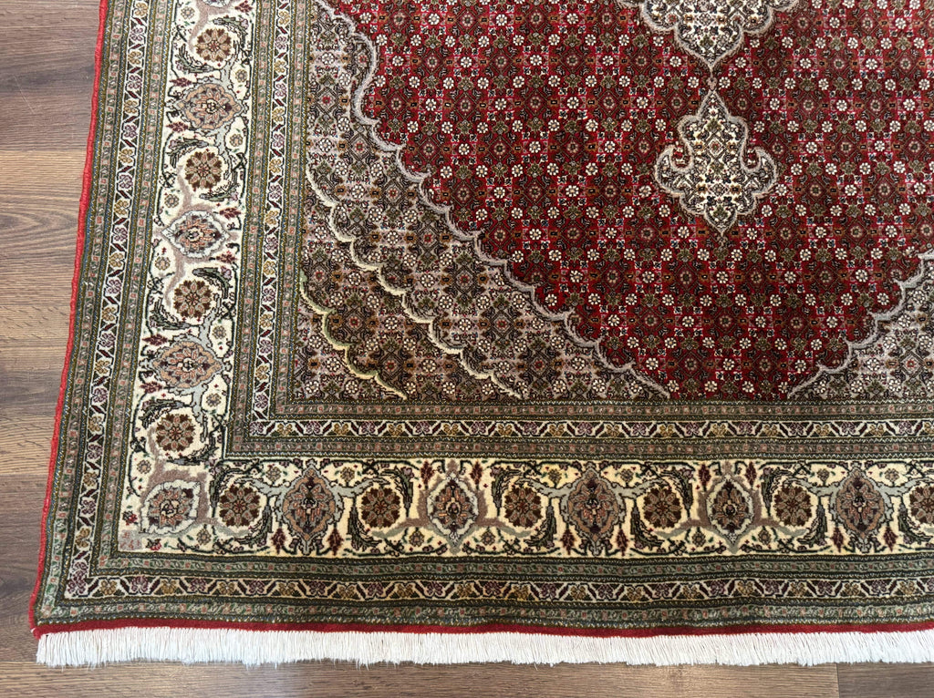 Persian Rug 5x7, Very Fine 330 KPSI, Red and Ivory, Herati Mahi Pattern, Wool & Silk