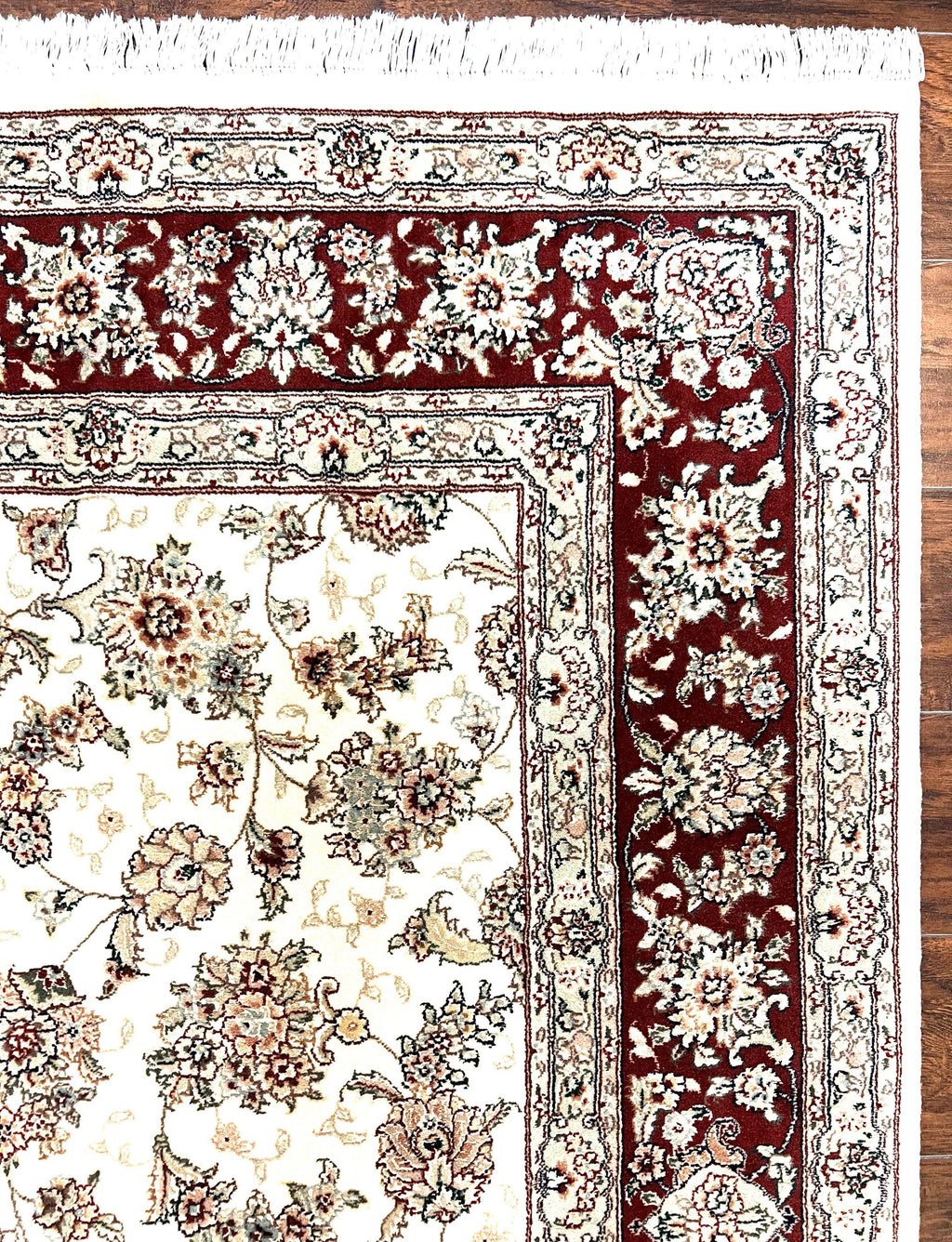 Pak Persian Rug 6x9, Floral Allover Carpet 6 x 9 ft, Cream and Maroon Hand Knotted Wool and Silk Fine Oriental Rug, Traditional Vintage Rug