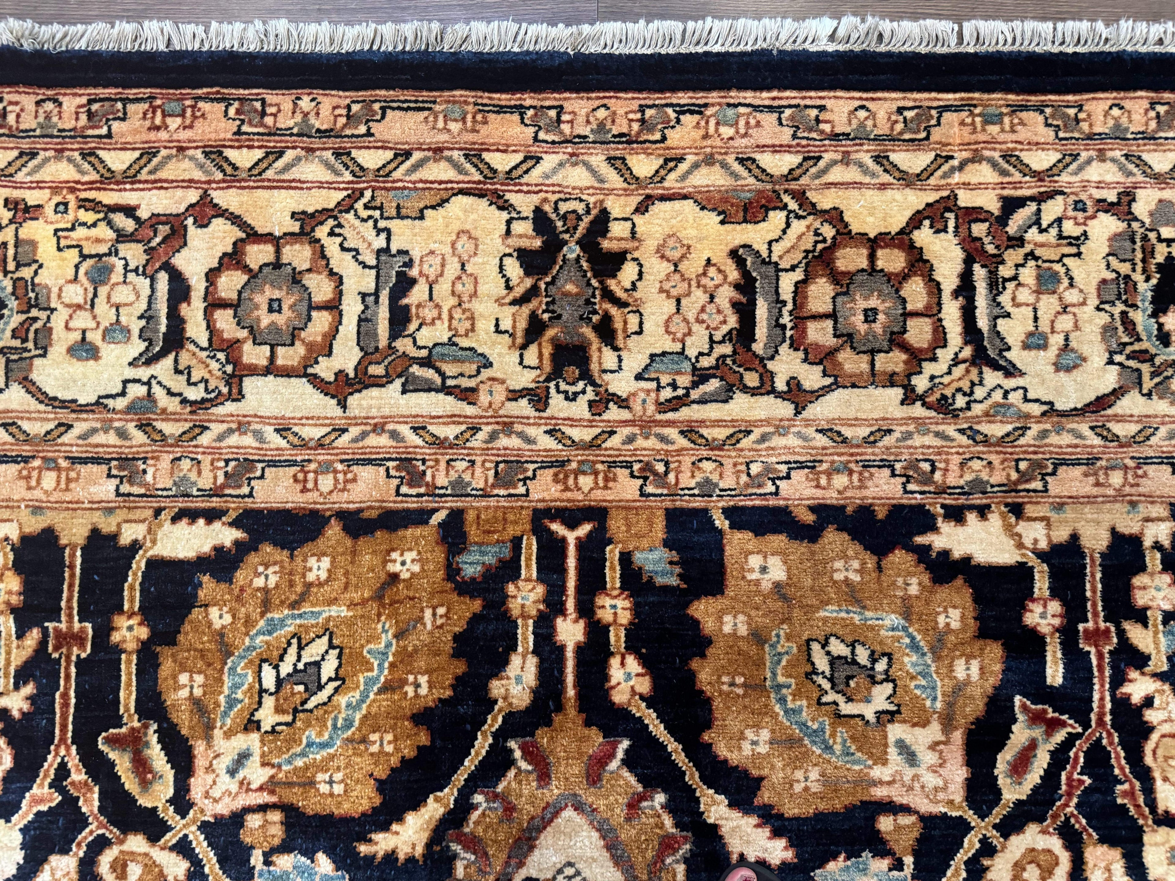 Pak Persian Bidjar Rug 10x13, Midnight Blue and Tan Pakistani Carpet