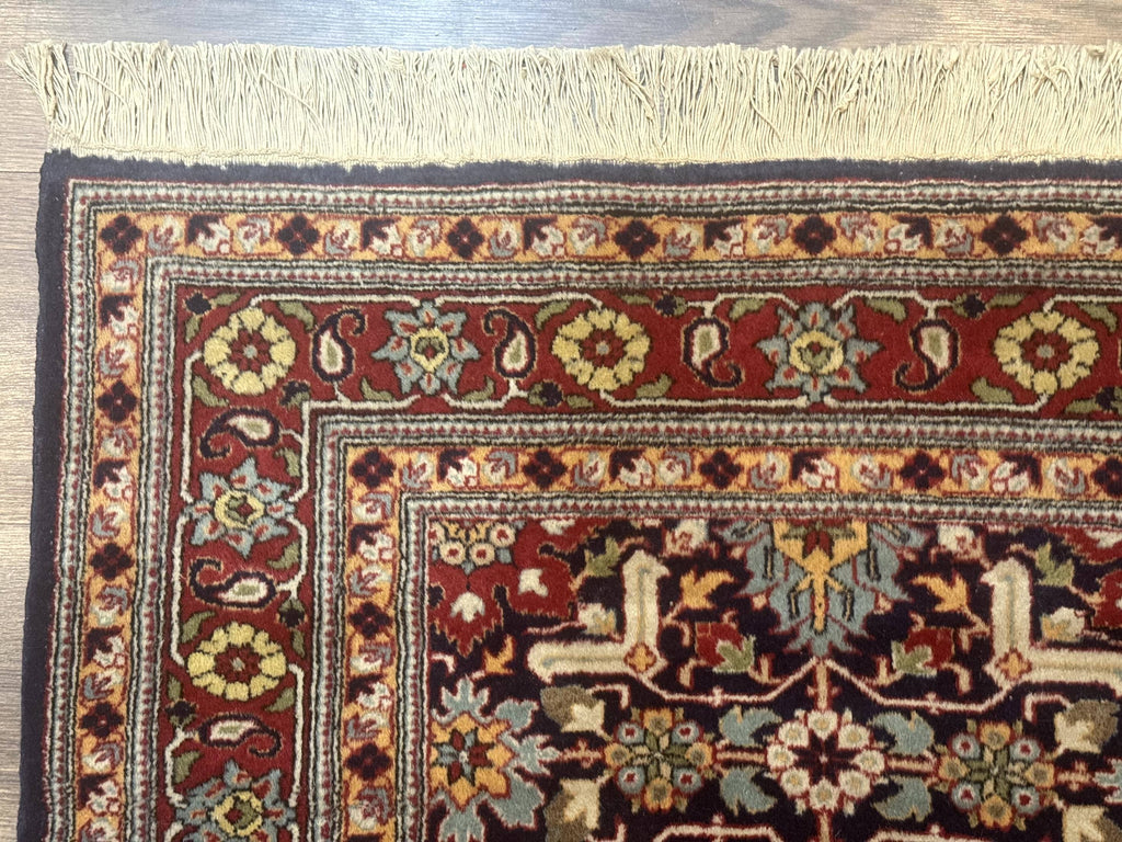 Turkish Hereke Rug 3x5, Navy Blue and Red, Fine 210 KPSI