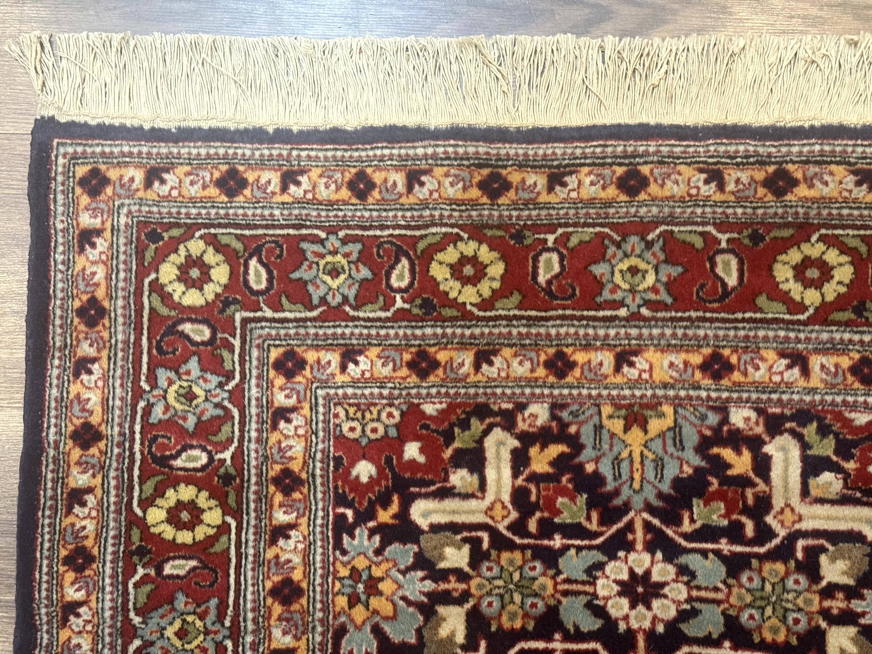 Turkish Hereke Rug 3x5, Navy Blue and Red, Fine 210 KPSI