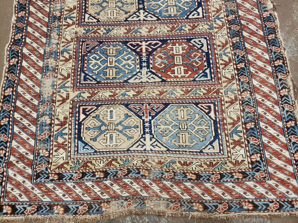 Antique Caucasian Rug 3x5, Shirvan Kazak Tribal Carpet