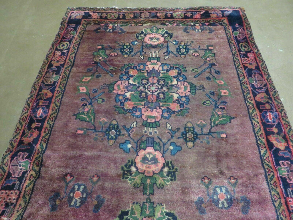 3 x 7 Antique Persian Hamadan Nahavand Rug, Tribal Runner Rug , Handmade Oriental Wool Rug, Vegetable Dyed, Purple-Red & Dark Blue, 3x7 Rug