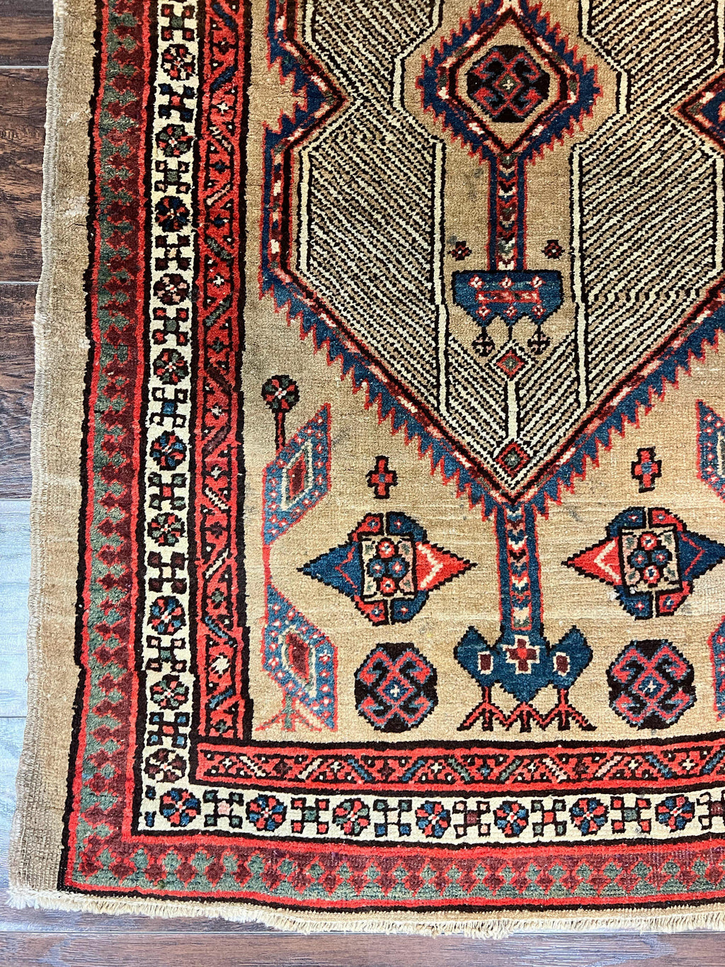 Antique Persian Runner 3 x 7, Camel Hair Runner 3x7 ft, Handmade Hallway Rug, Geometric Design, Tribal Rug, Persian Sarab Rug 3x7