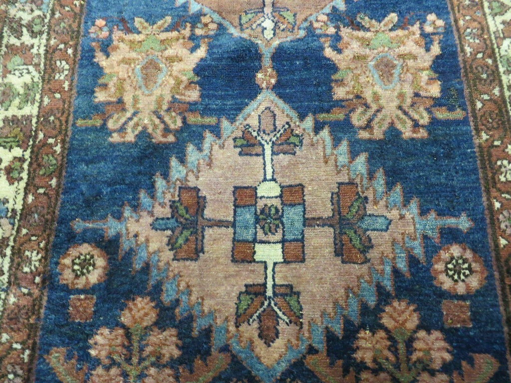 Blue Vintage Persian Hamadan Rug, Wool, Hand-Knotted, 4x6 ft