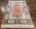 Karastan Rug 4x6 Bergama Design #737, Karastan Area Rug, Vintage Wool Karastan Carpet, Original Collection 700 Series, Salmon Red Light Blue