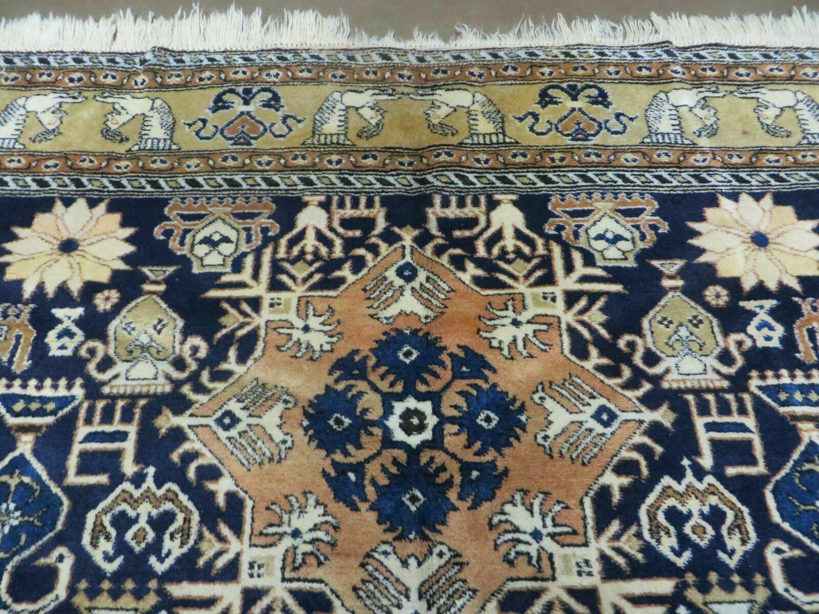 Persian Qum Rug 5.6 x 8.8, Navy Blue