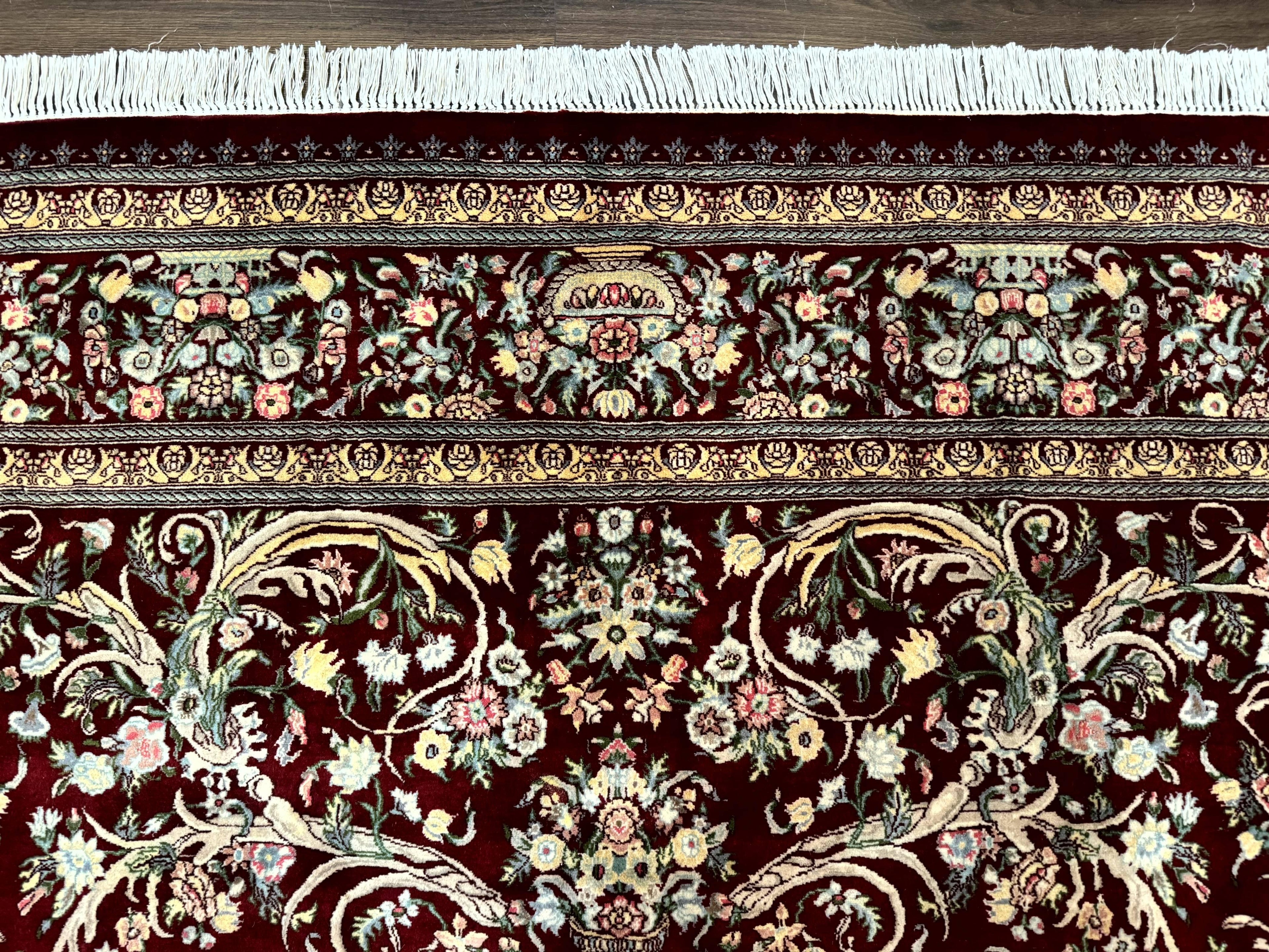 Burgundy Persian Rug 8x10, Pak Persian Floral Carpet, Very Fine 300 KPSI