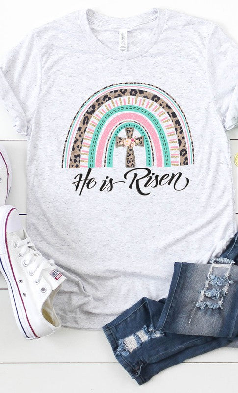 He Has Risen rainbow cross Graphic Tee T-Shirt
