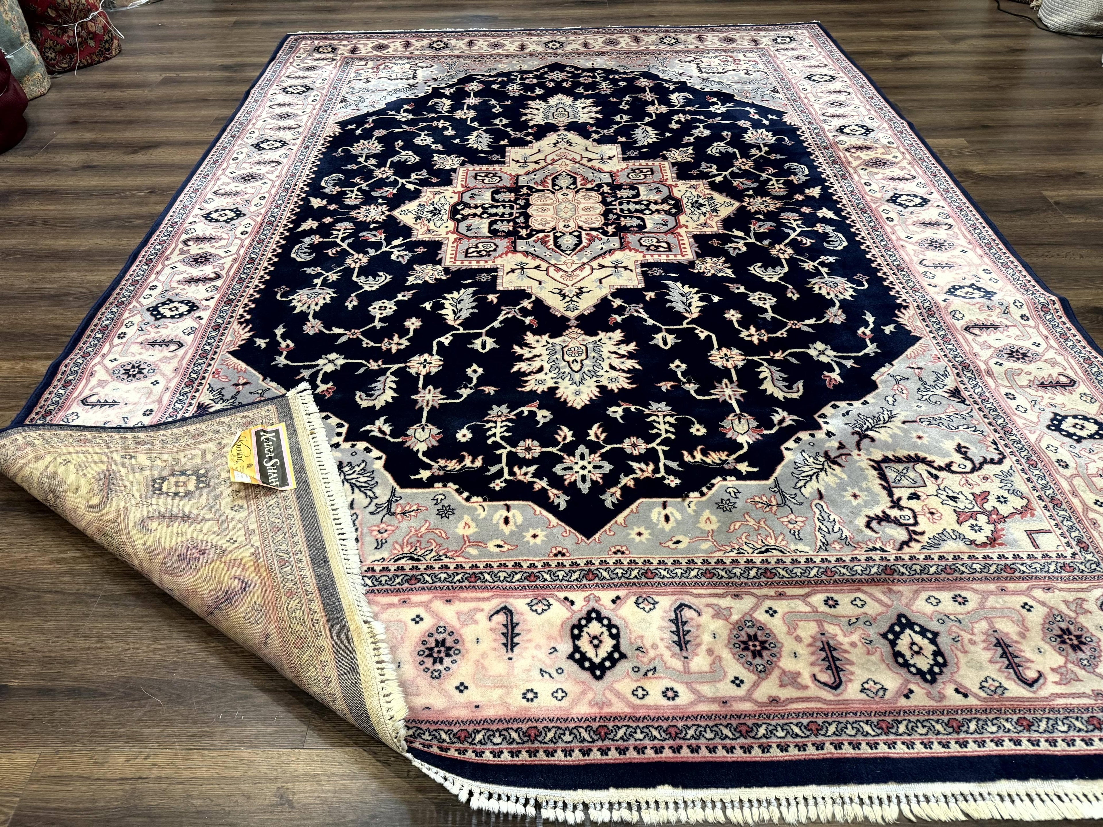 Karastan Rug 8x11 Navy Serapi, Kara Shah Rug, Navy Blue, Vintage Karastan Area Rug Wool Pile Karastan Rug