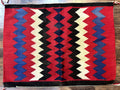 Antique Navajo Rug 3.7 x 2.8, Red Ivory Blue, Zig Zag Pattern, Handmade, Wool