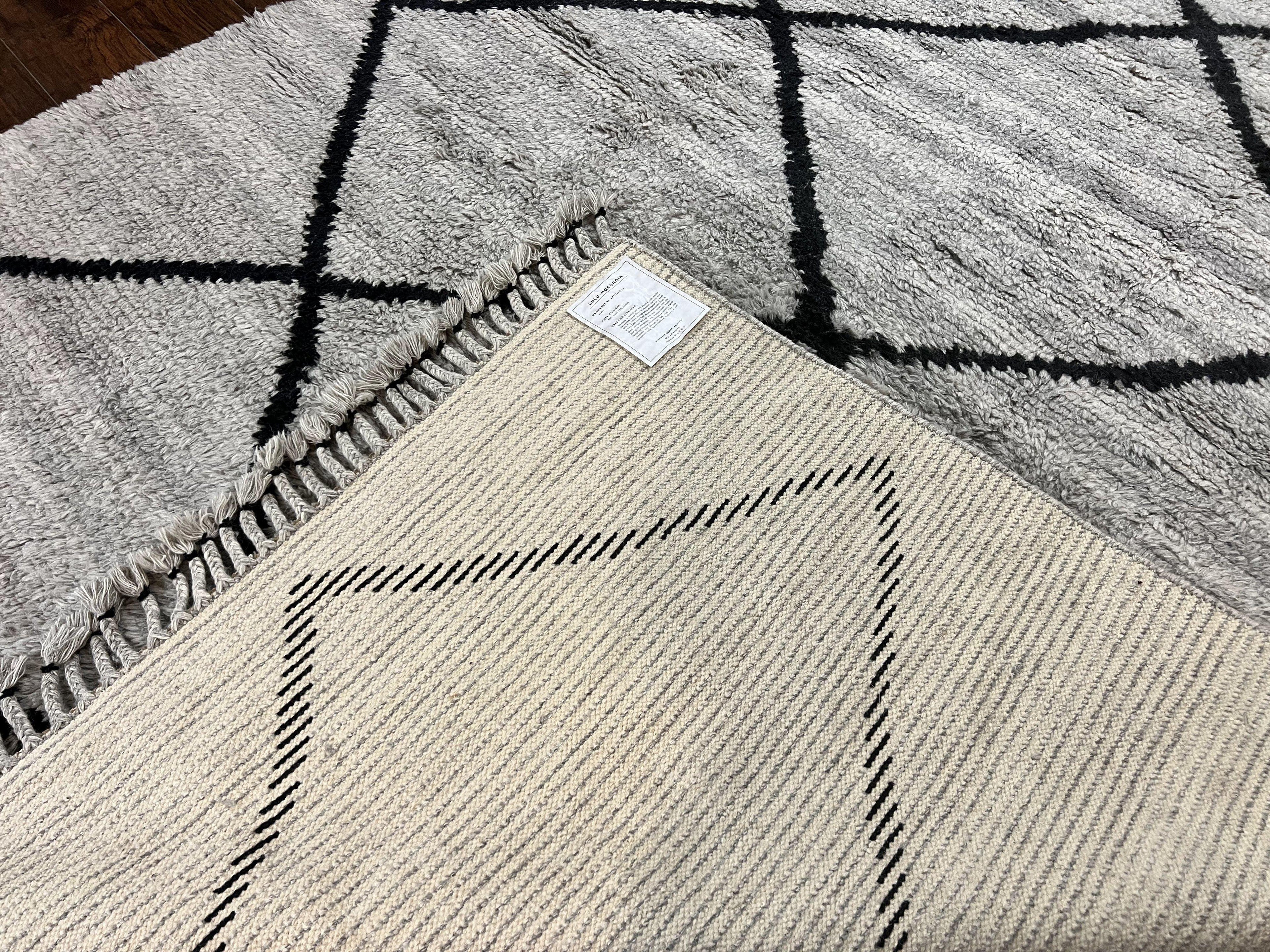 Modern Shag Rug 8x10, Gray and Black, Wool and Cotton, Lulu and Georgia, Handmade Indian Shag Rug