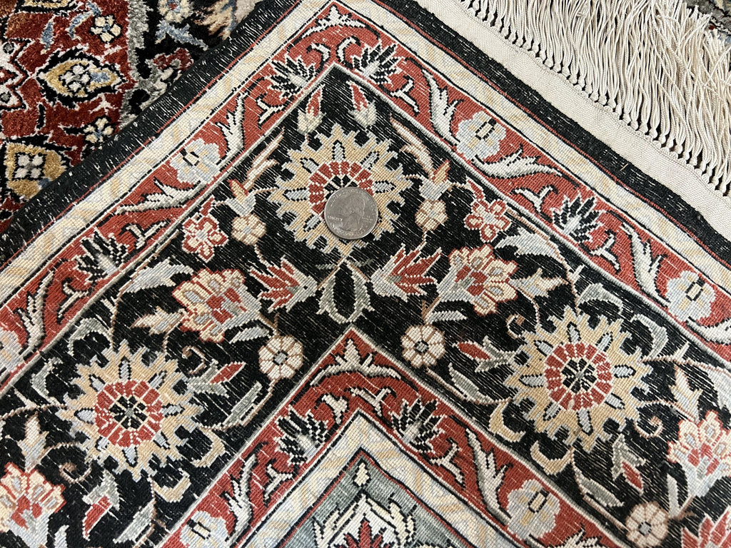 Silk Sino Persian Rug 3x5, Floral Medallion, Hand Knotted Silk Pile Silk Foundation, Traditional Silk Handmade Oriental Carpet, Cream Black