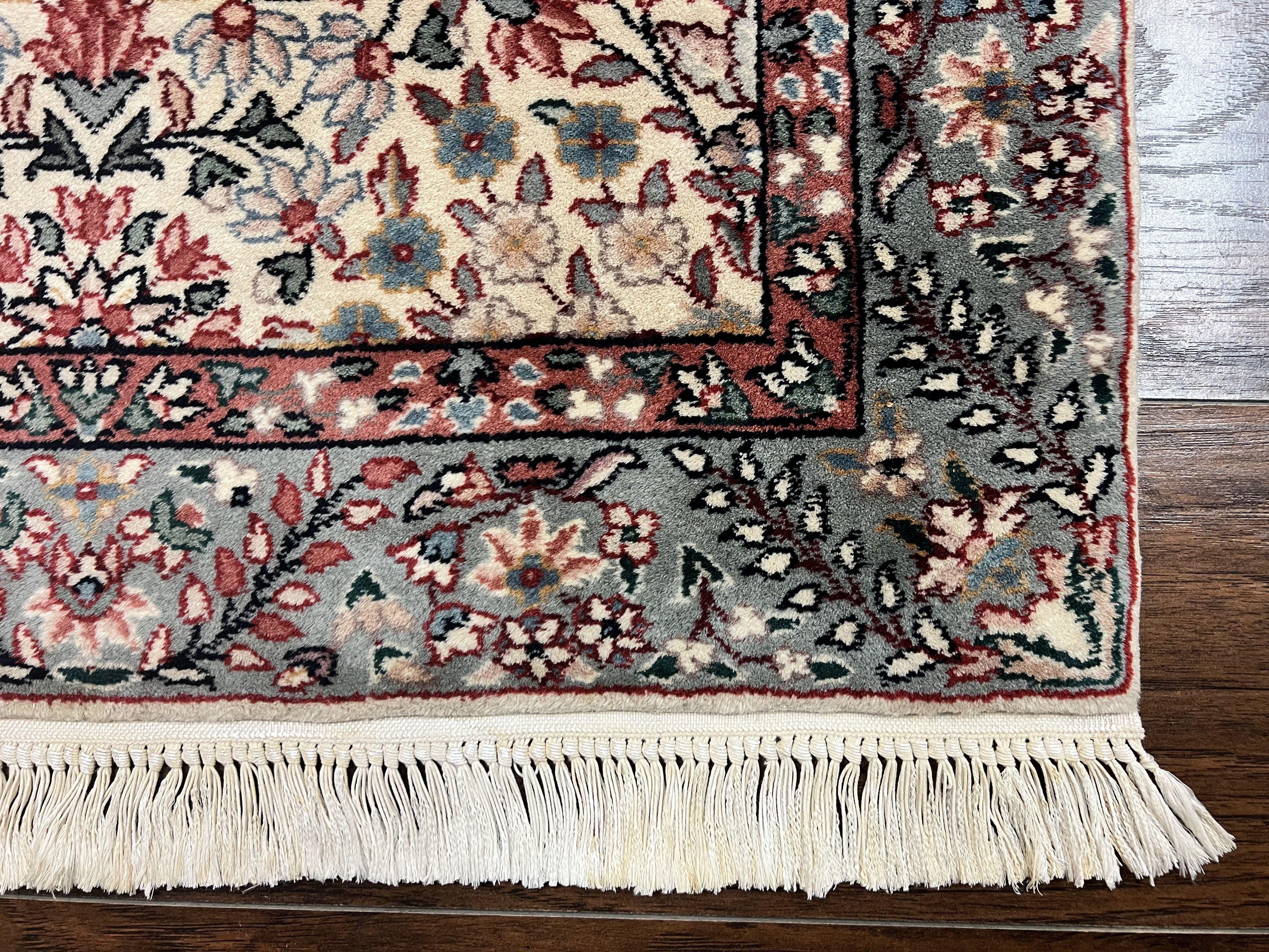 Sino Persian Runner Rug 2.7 x 10, Floral Kirman Lavar Carpet for Hallway, Cream, Handmade Wool Vintage Rug