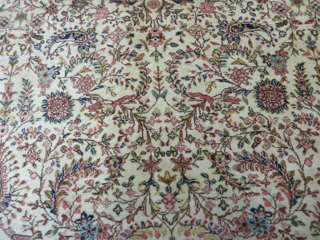 Persian Tabriz Rug 8x10, Bird Motifs Floral, Boteh Paisleys, Cream and Red, Handmade Wool Carpet