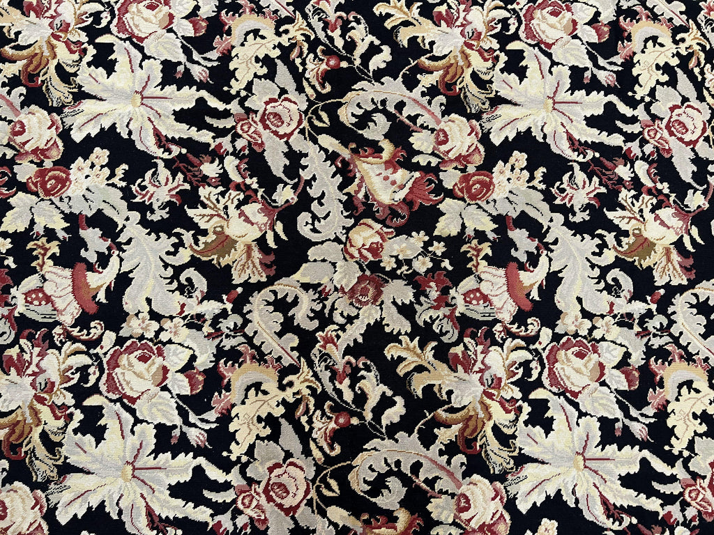 Wool Needlepoint Rug 9x12, William Morris Vintage Chinese Needlepoint Carpet 9 x 12, Handwoven, Allover Floral Area Rug, Black Light Green