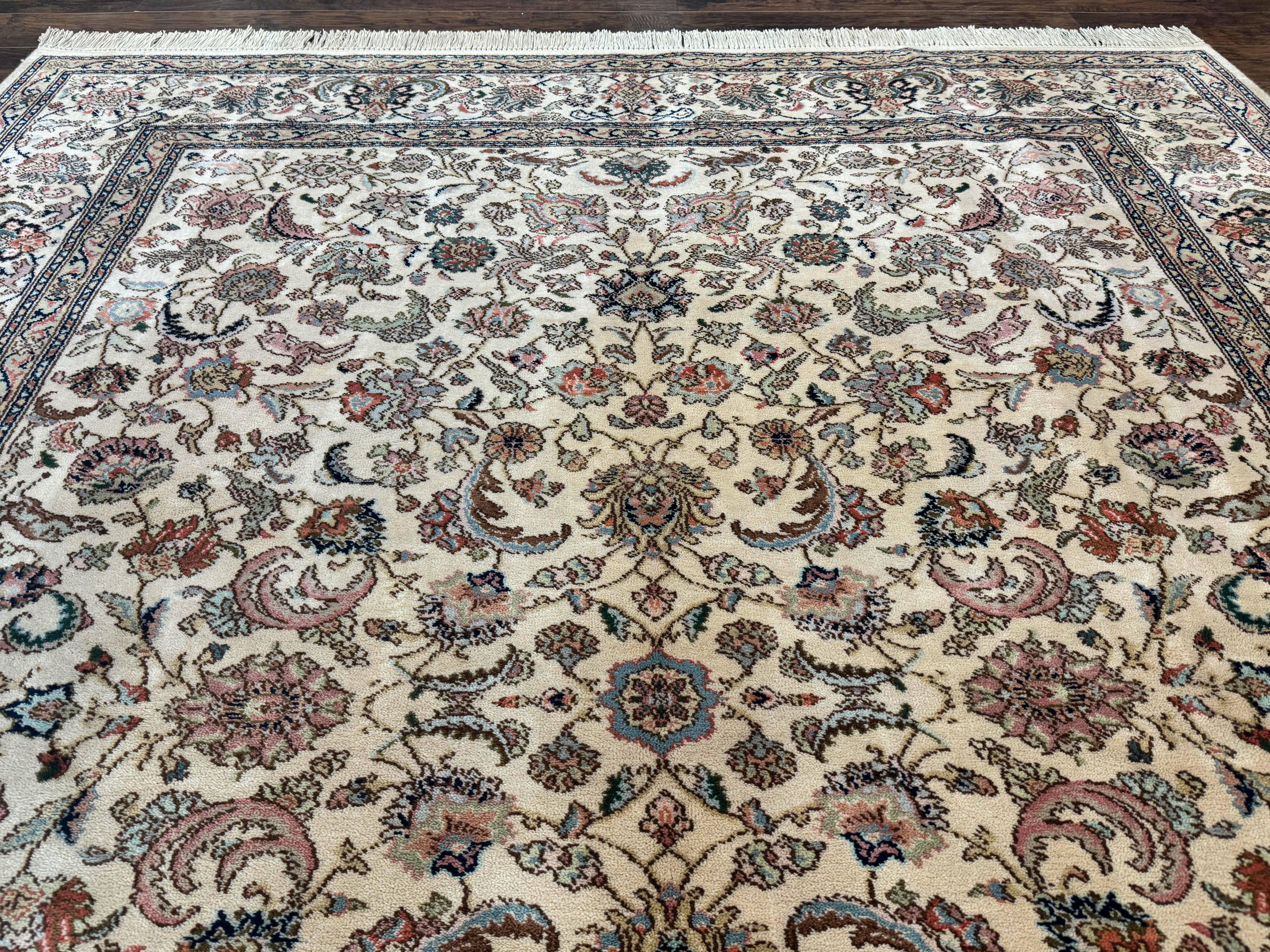 Karastan Rug #738 Tabriz Design 8.8 x 10.6, Room Sized Wool Pile Karastan Carpet, Vintage Discontinued Karastan Area Rug, Ivory, Floral Rug