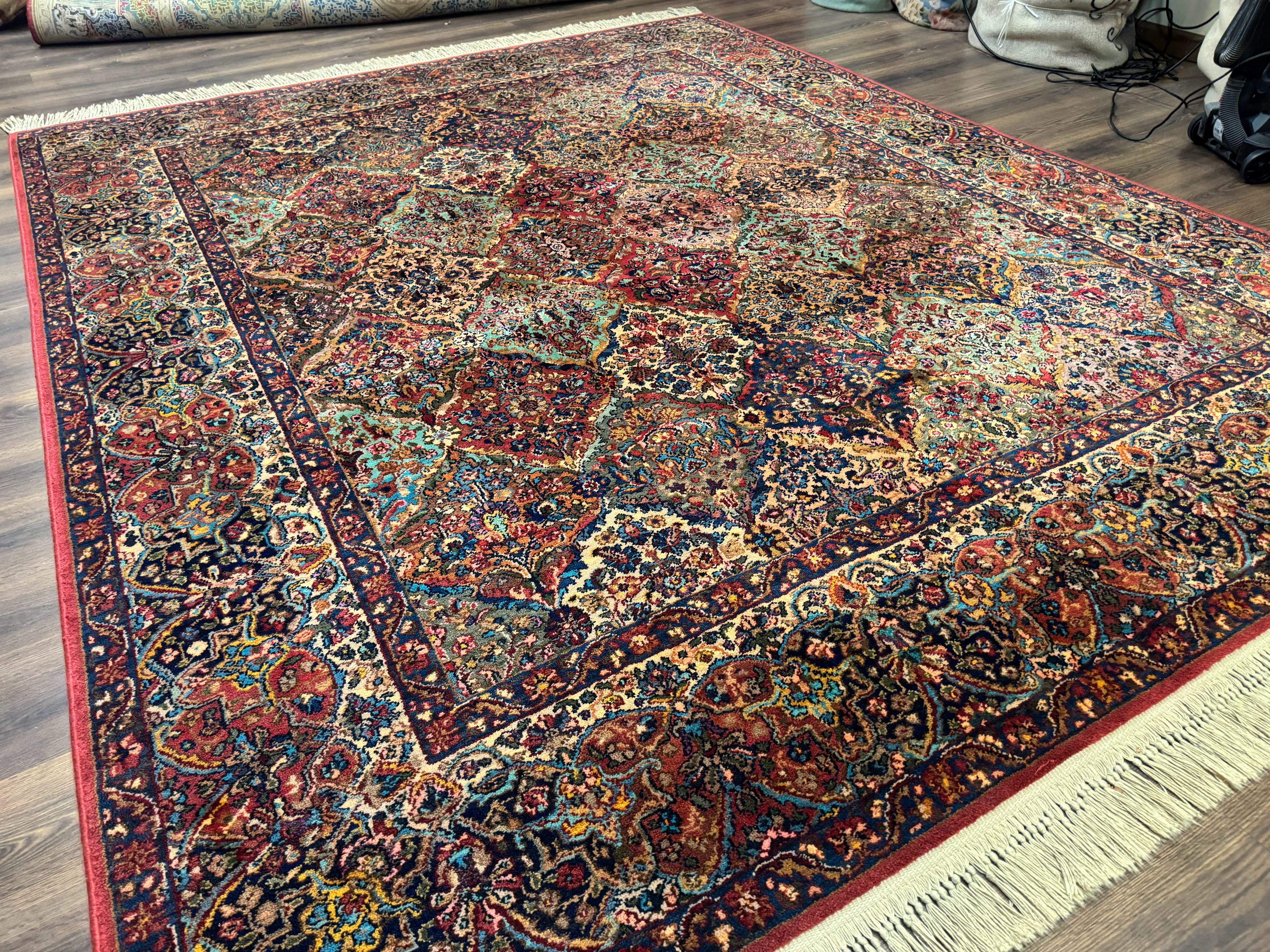 Karastan Rug 8.8 x 10.6, Multicolor Panel Kirman Rug #717, Original 700 Series, Wool