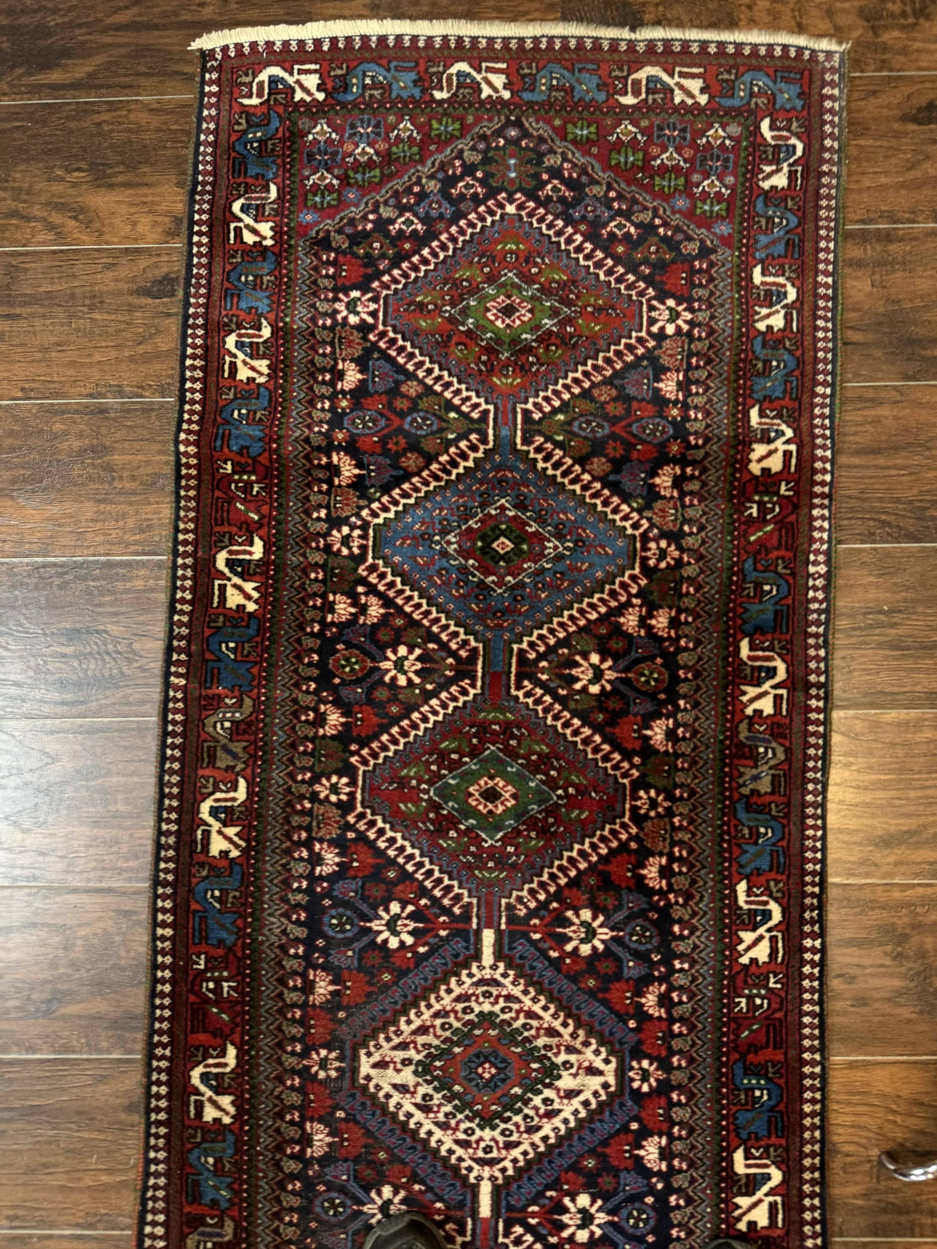 Persian Tribal Runner Rug 2.6 x 20 ft, Antique Persian Shiraz Carpet for Hallway, Colorful Navy Blue