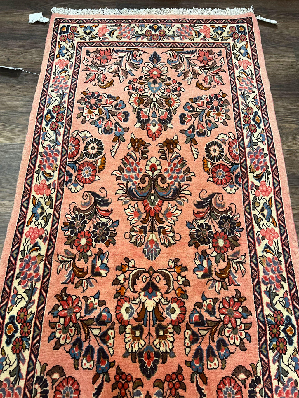 Persian Sarouk Runner Rug 2.9 x 13.6, Wool Floral Hand Knotted Runner