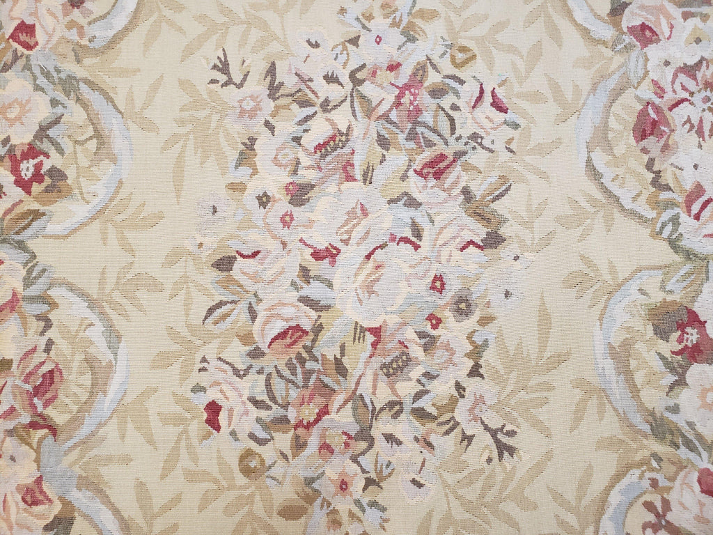 Aubusson Rug 6x9, Elegant Flatweave Rug, Aubusson Savonnerie 6 x 9 Flatweave Area Rug, Cream and Red, Wool Hand Woven Carpet, Medium Size