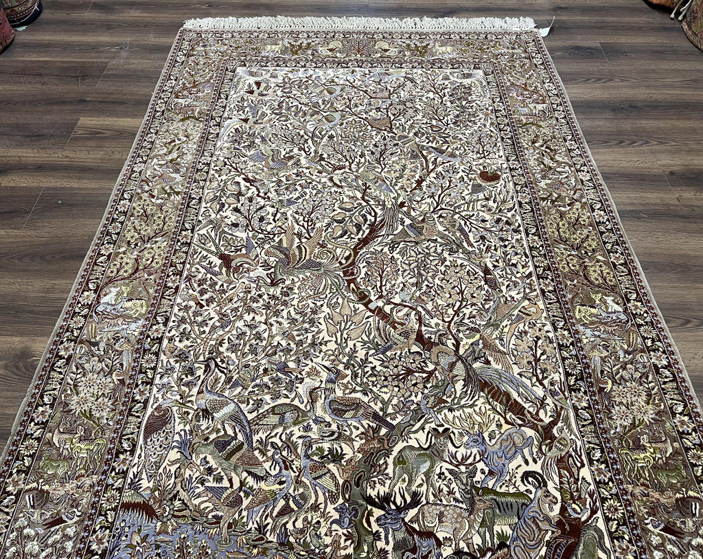 Persian Isfahan Rug 5x8 - Tree of Life, Animal Pictorials, Kork Wool & Silk