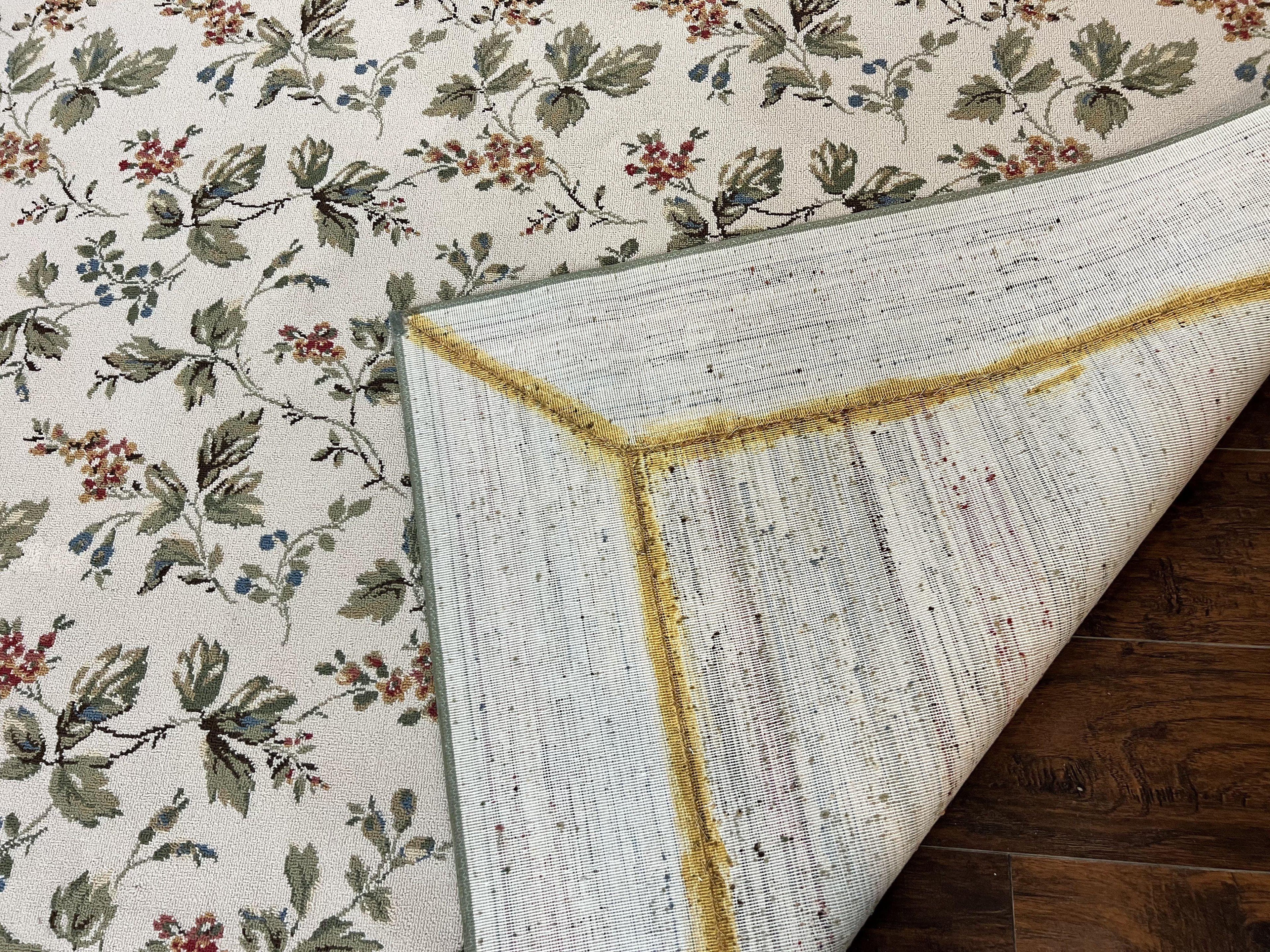 Vintage Stark Carpet 7x10, Ivory and Green, European Aubusson Design, Allover Pattern, Stark Rug