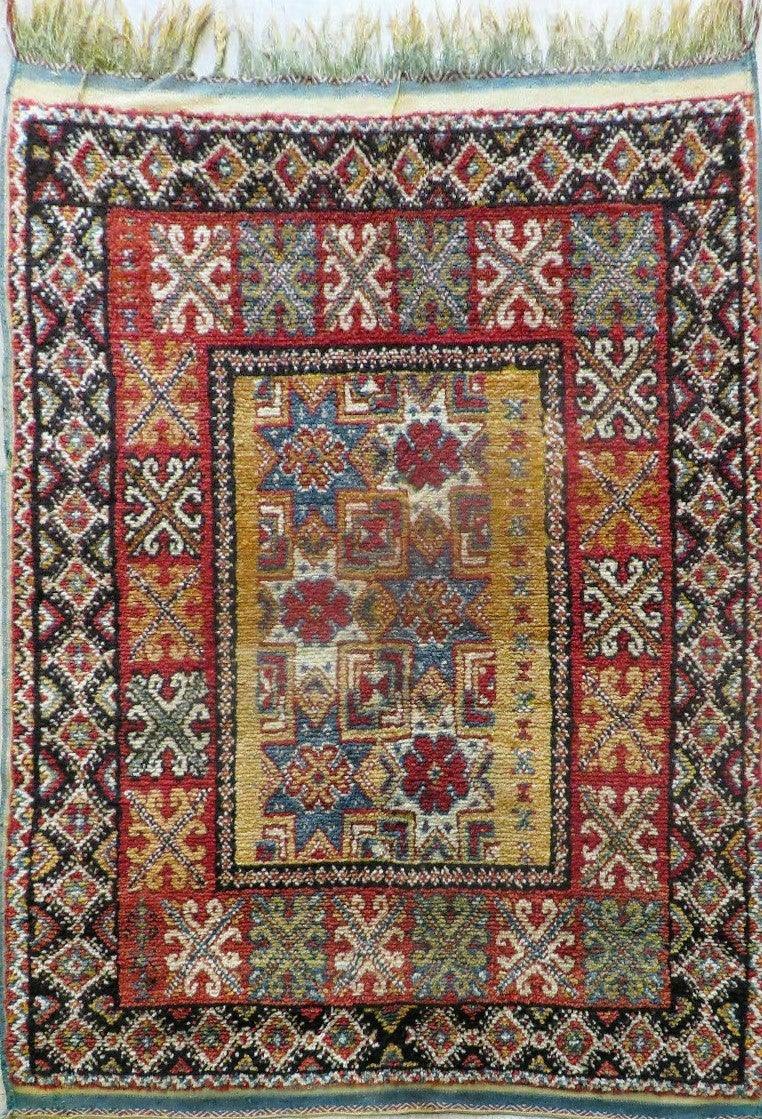 Vintage Moroccan Rug 4x5 ft, Bronze Red Black, Geometric Stars, High Quality Moroccan Carpet, Berber Rug, Handmade Wool Area Rug, Unique Rug