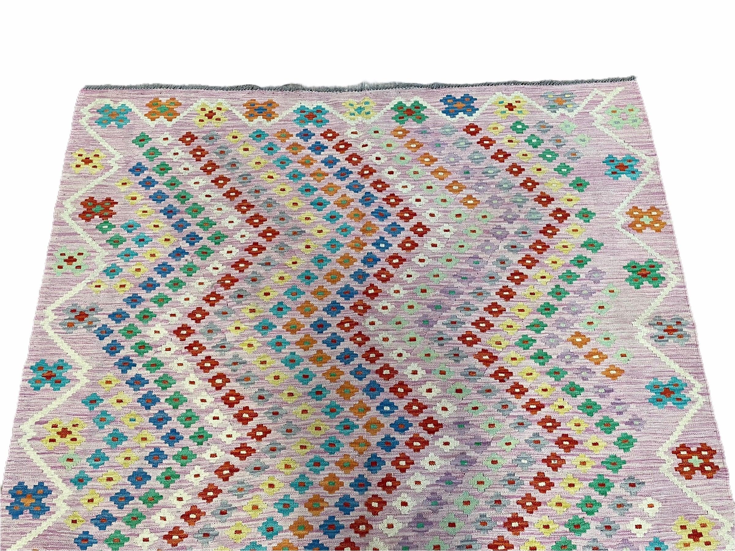 Pink Kilim Rug 6x8 Colorful Turkish Kilim Rug 6 x 8 Flat Weave Kilim Playful Kilim Multicolor Anatolian Chobi New Kilim