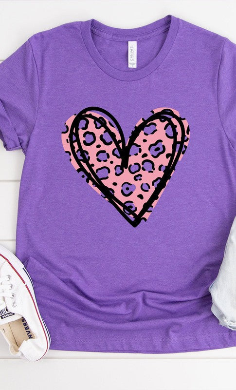 Leopard Pink Heart Graphic Tee T-Shirt PLUS