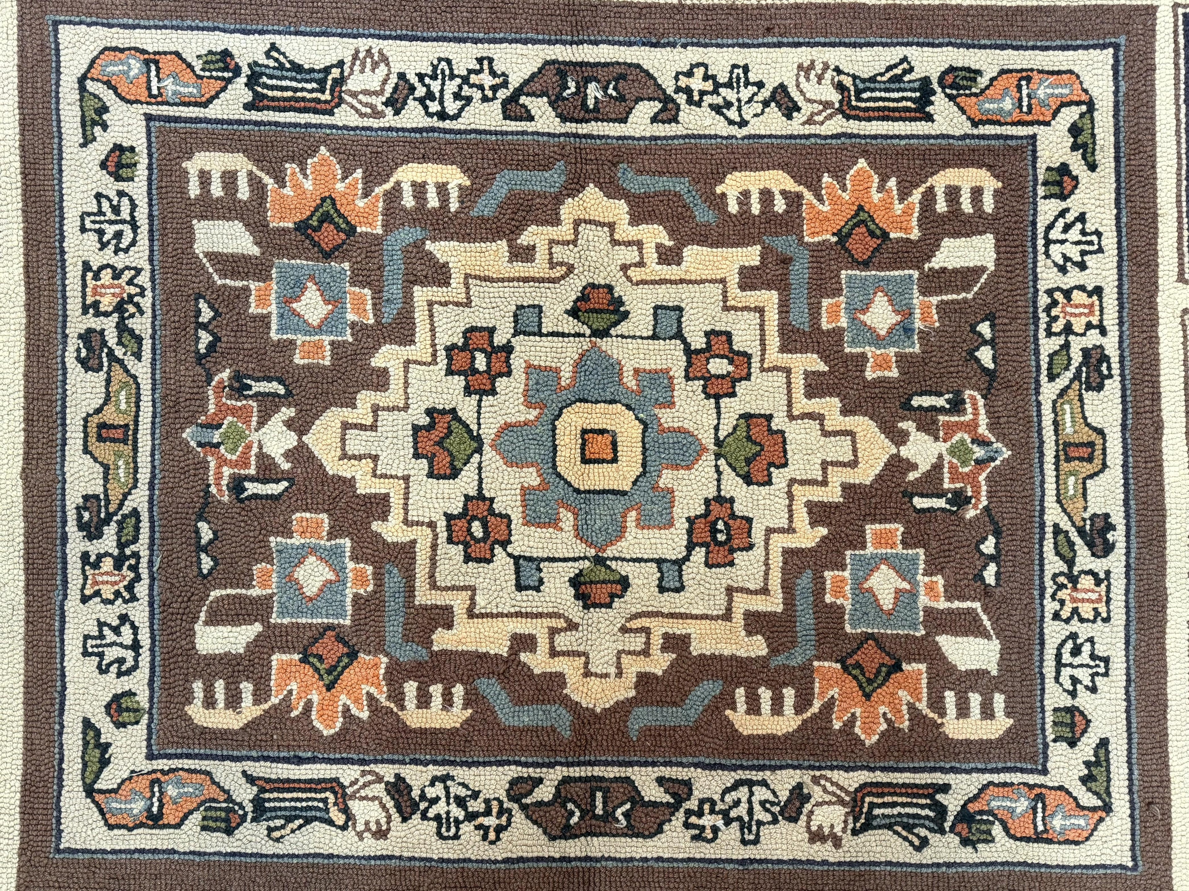Hooked Rug 8x11, Vintage, American Vintage Hand Hooked Area Rug, Multicolor Panel, Rare