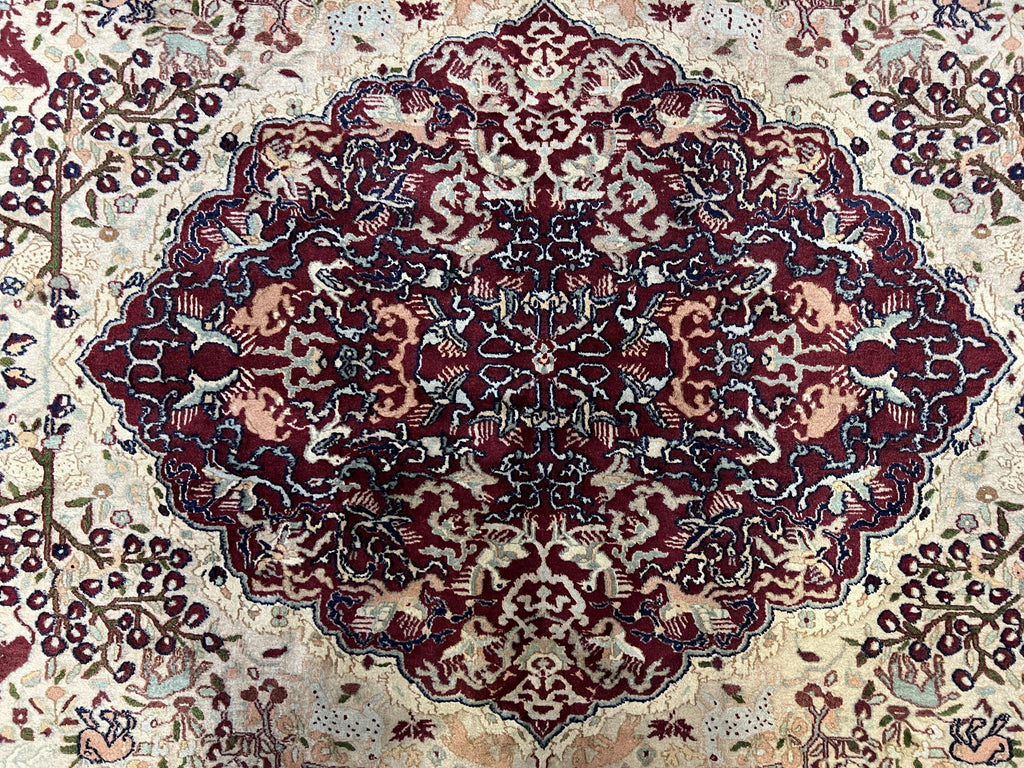 Rare Antique Indian Agra Rug, Early 20th Century Indian Carpet, Animal and Angel Motifs, Hunting Scene, Collectible Oriental Carpet, Wow
