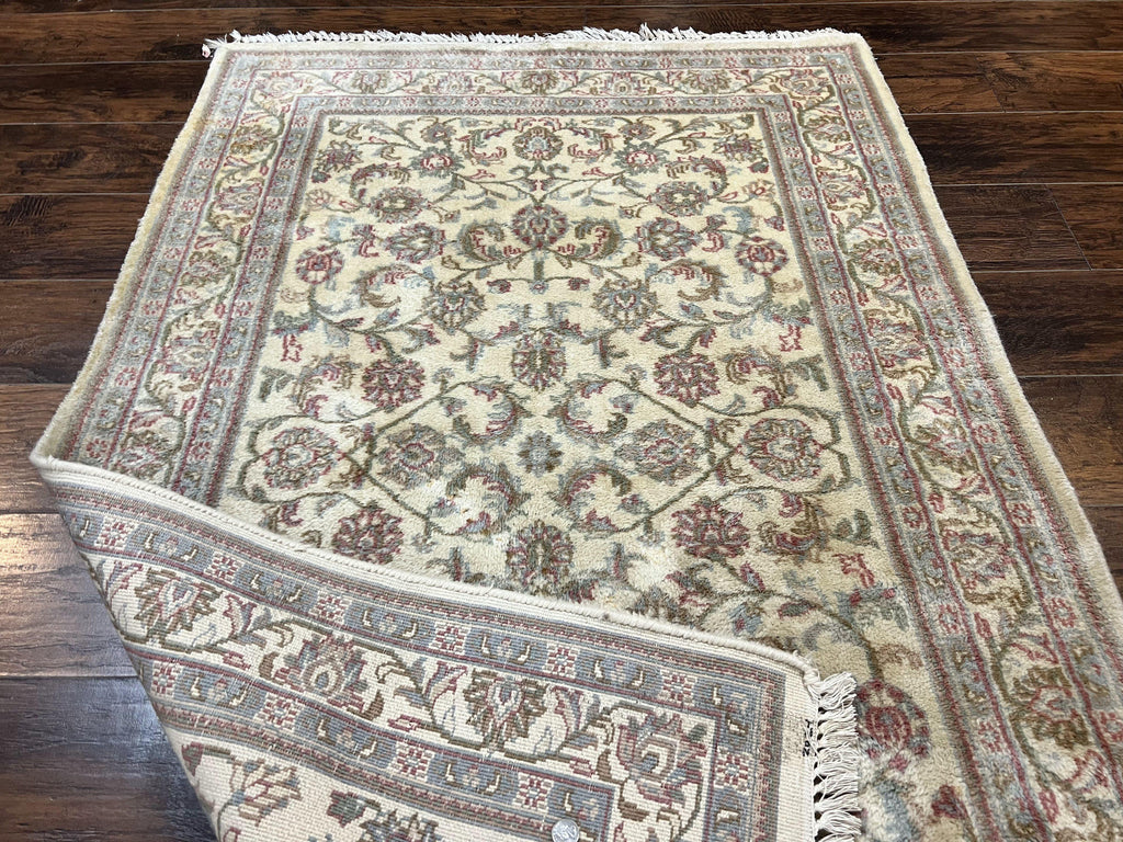 Indo Persian Rug 4x6, Vintage Handmade Wool Carpet, Floral Allover Pattern, Beige, Pair A