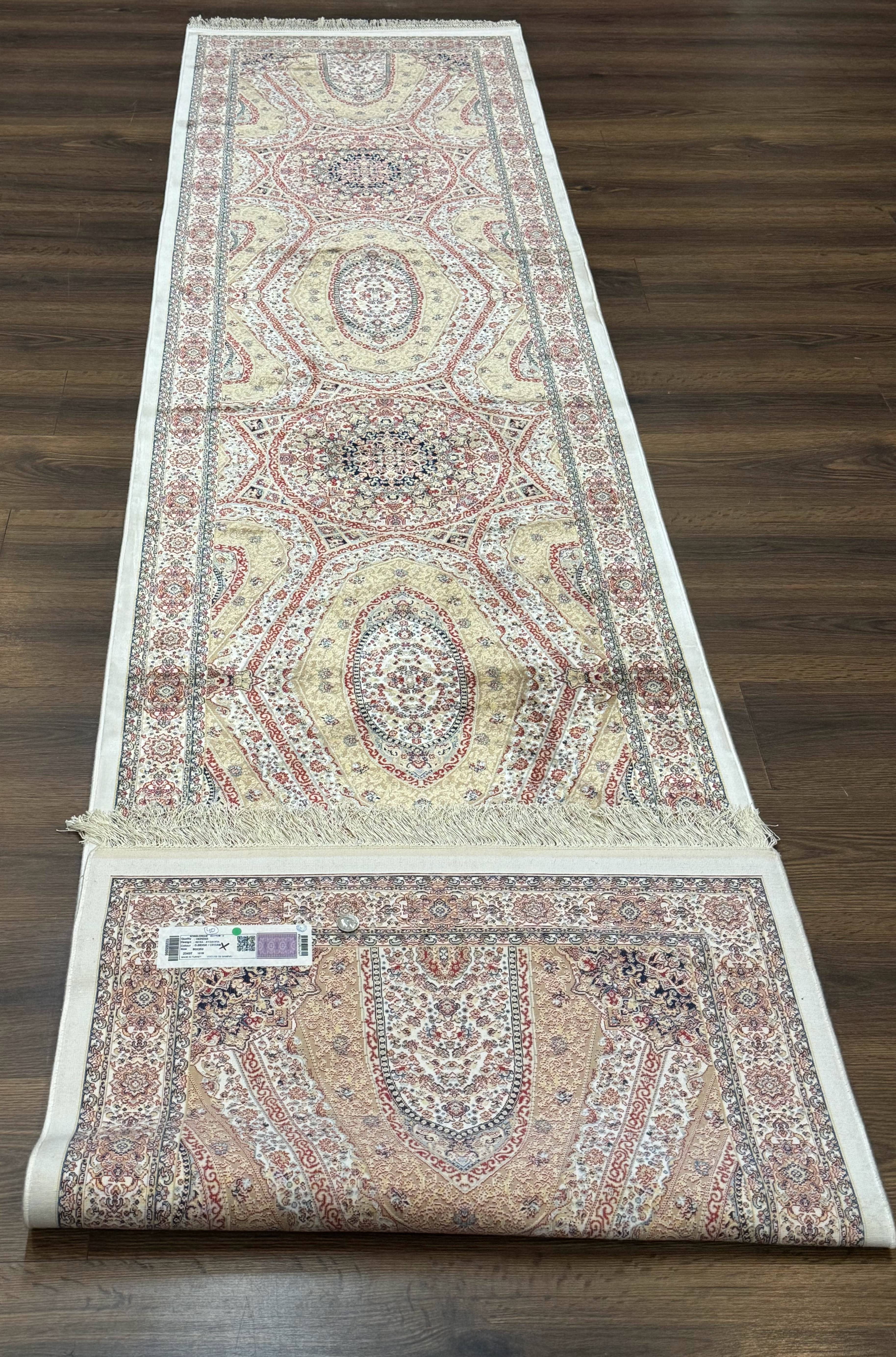 Turkish Silk Runner Rug 2.6 x 12, Hereke Mamluk Runner, Bamboo Silk, New