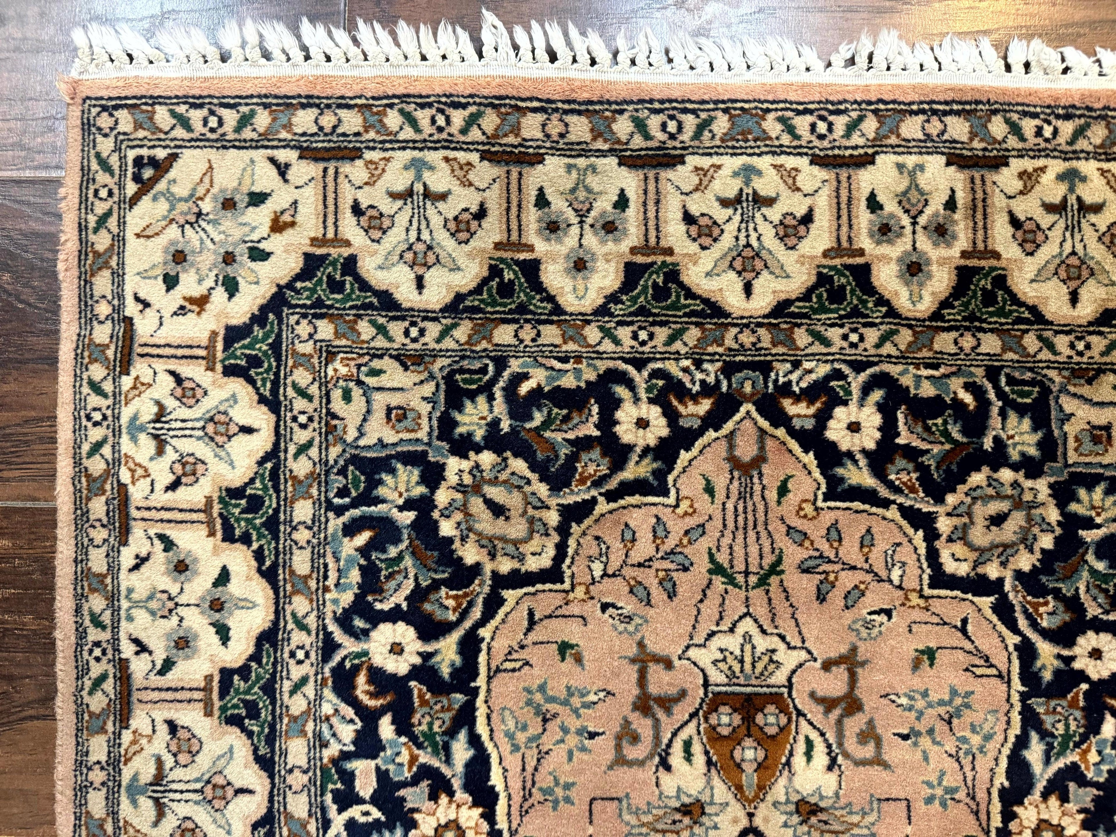Small Tree of Life Prayer Rug, Pak Persian Rug 2.7 x 4, , Birds, Lantern, Handmade Vintage Fine 260 KPSI