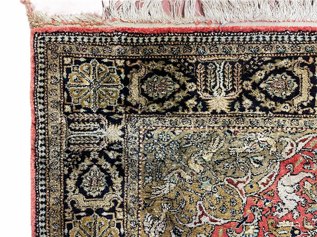 Persian Qum Silk Rug 3.8 x 5.6, Silk on Silk, Animal Pictorials, Fine 330 KPSI
