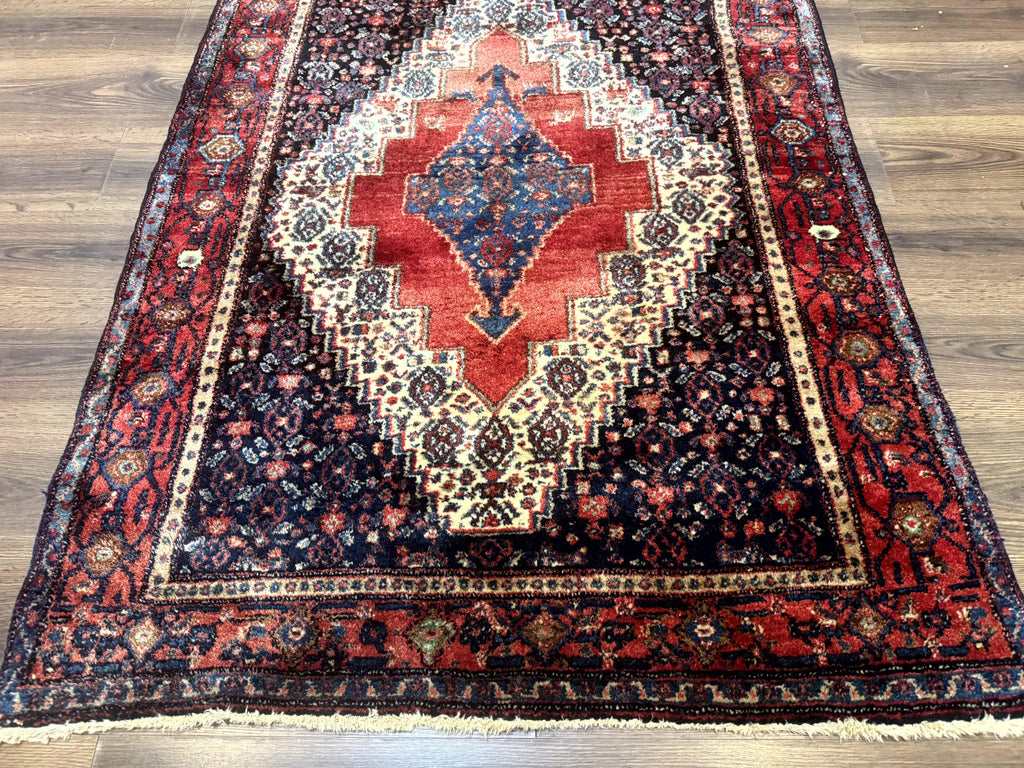 Antique Persian Kurdish Senneh Rug 4x5 Tribal Carpet Wool Geometric Medallion