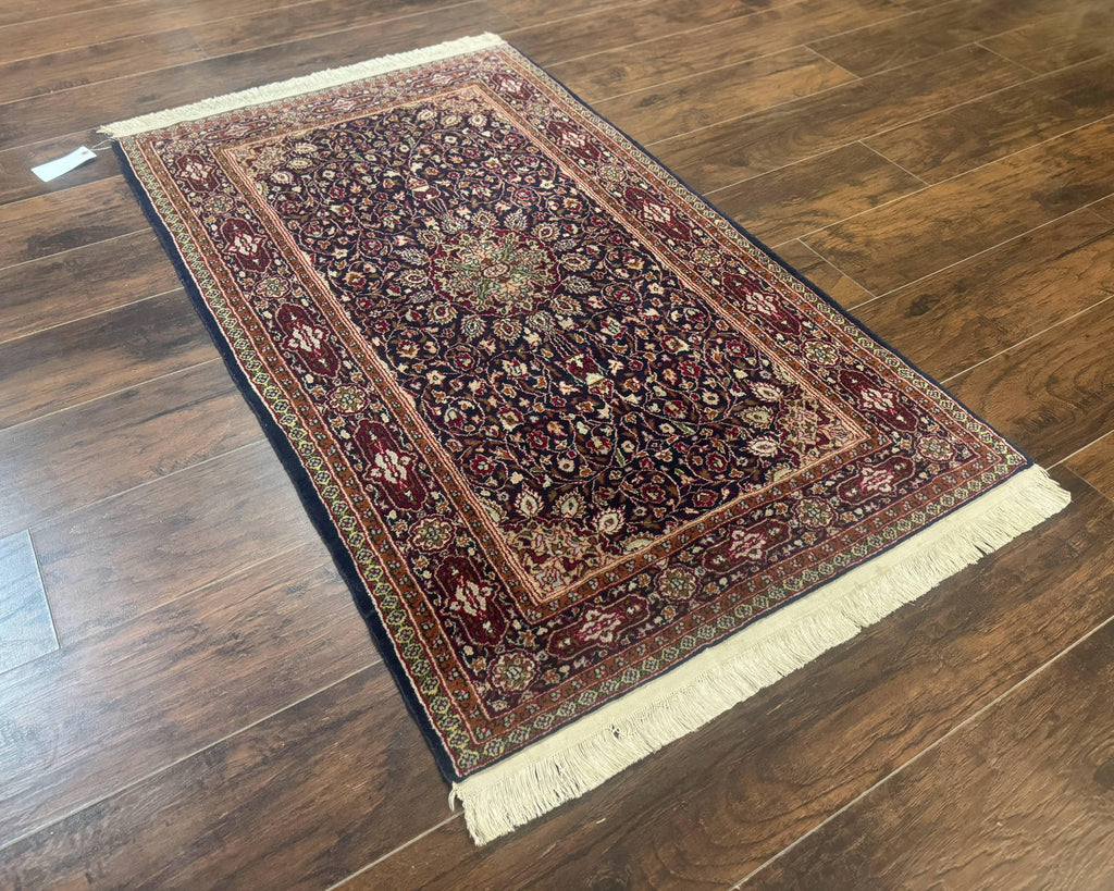 Indo Kashmiri Rug 3x5, Navy Blue, Very Fine 400 KPSI, Pair B