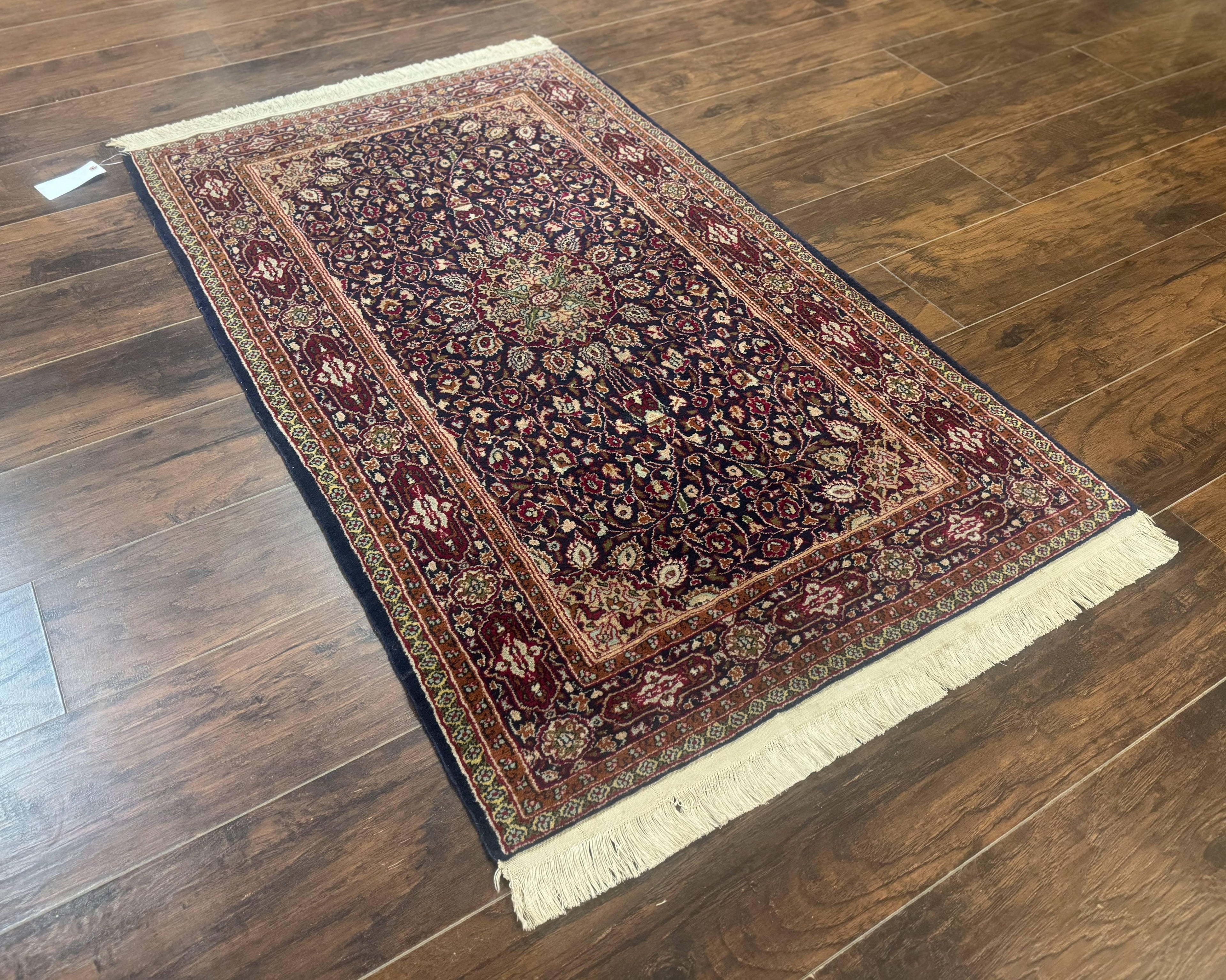 Indo Kashmiri Rug 3x5, Navy Blue, Very Fine 400 KPSI, Pair B
