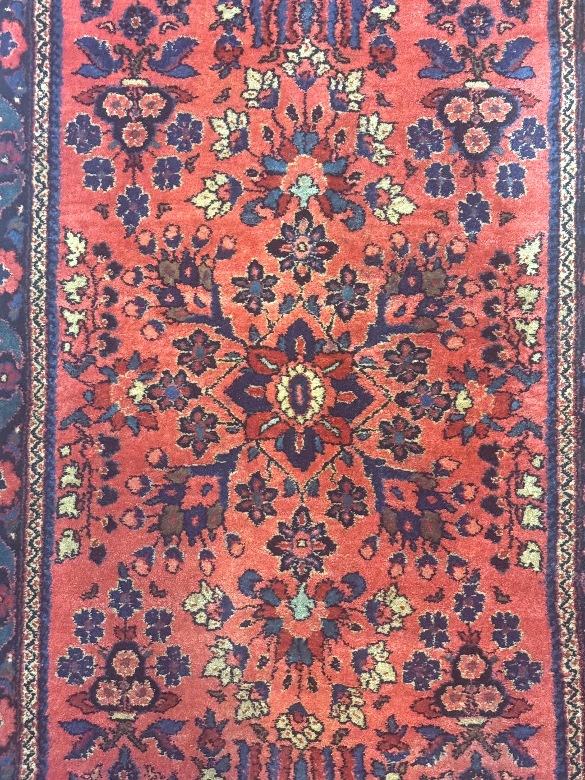 Antique Persian Sarouk Rug 2x4, Red, Fine 260 KPSI