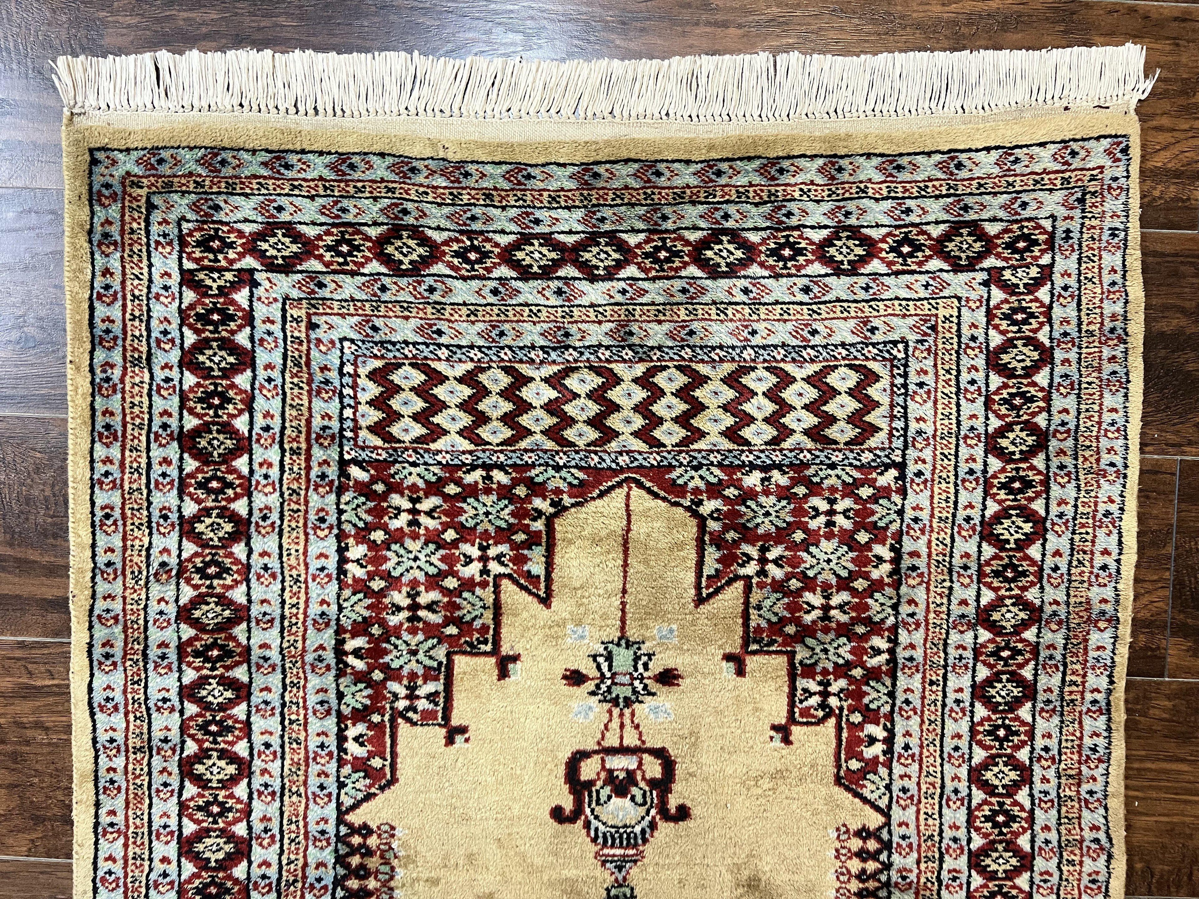 Bokhara Prayer Rug 3x5, Pakistani Turkoman Carpet, Tan, Handmade Vintage Wool Carpet