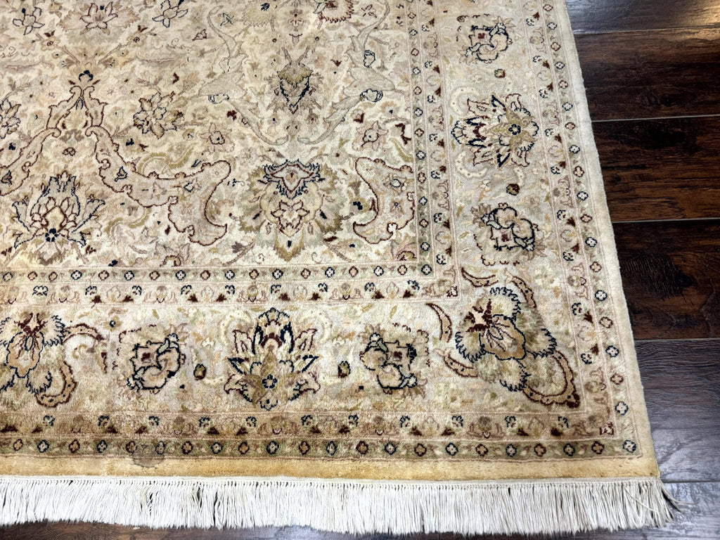 Pak Persian Rug 6x9, Vintage Handmade Wool Carpet, Floral, Beige