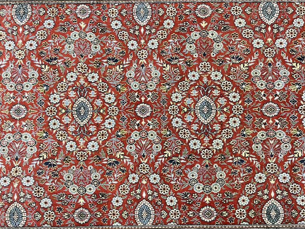 Red Persian Qum Rug 5 x 7.6, Hand Knotted Vintage Wool Fine Carpet 270 KPSI, Floral Allover