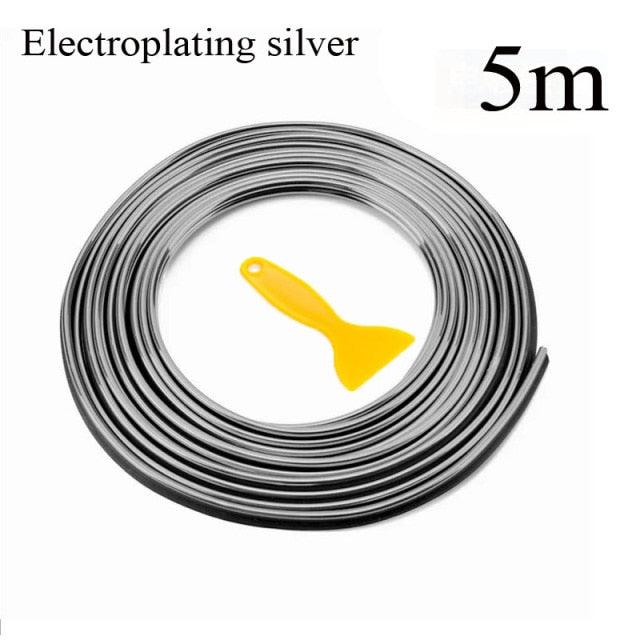 Car Styling 5M/pcs Universal Flexible Interior Decoration Moulding Trim Strips Car Interior Moulding Trim Electroplating Color Film Car Interior Exterior Decoration Moulding Trim Strip Car Central Control and Door Decoration Strip
