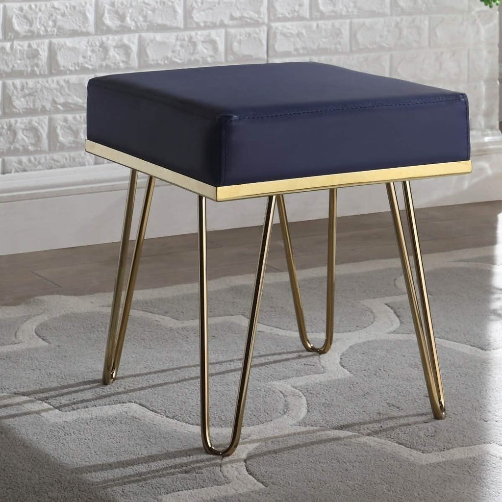 Catheau Square Ottoman Brass Finished Frame Hairpin Legs